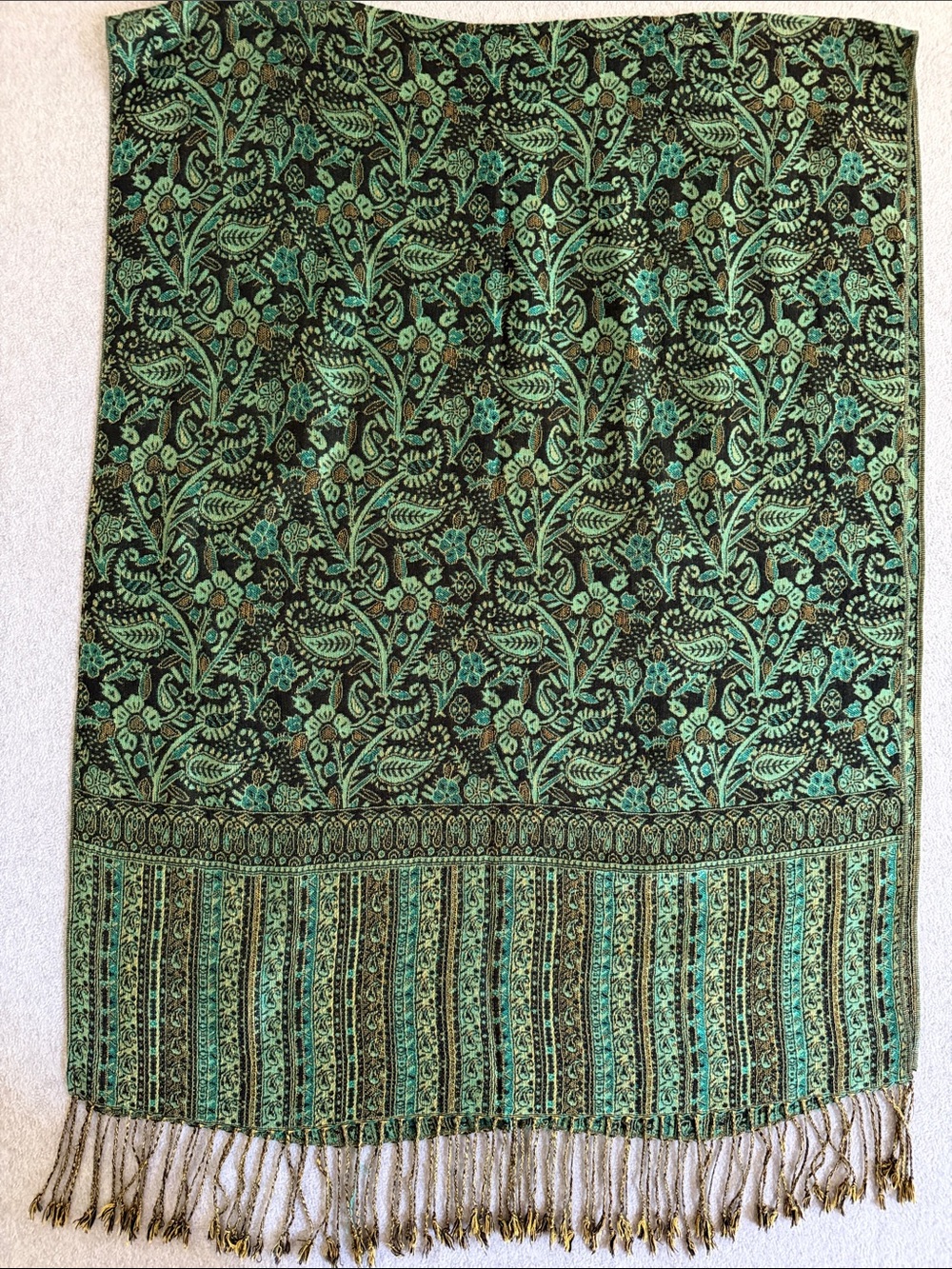 Cashmere Floral Paisley Kashmiri Shawl Pashmina Scarf Quiet Luxury Old Money - Picture 5 of 10